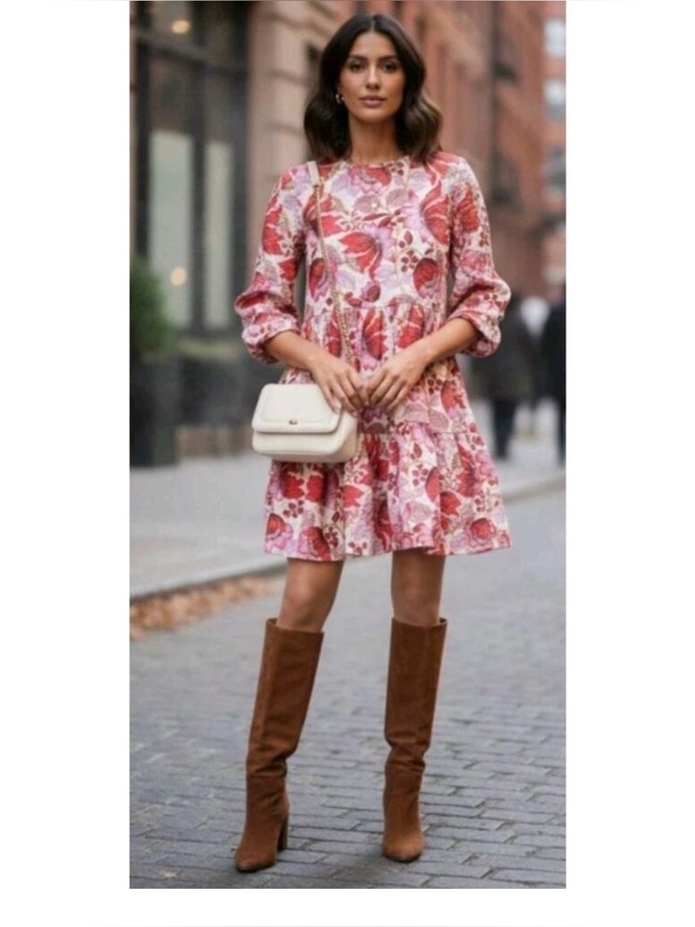 2 for $30 sale: Zara pink red floral Sharon tiered babydoll swing dress - L